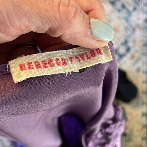 Rebecca Taylor Purple Silk Floral Appliqué Blouse size 8 - Picture 7 of 8